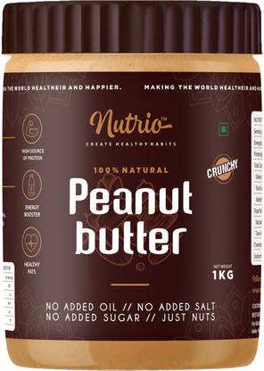 Nutrio 100% Natural Peanut Butter Crunchy|1kg|Unsweetened (pre-workout supplement|Weight gainer/Weight loss product)