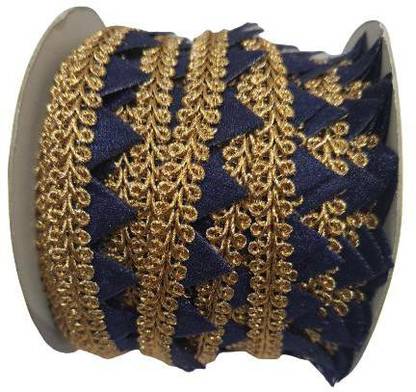 MANHAR LACE ML-50 Gota Patti Samosa Pattern Lace Border with Triangle Design Machine Made Embroidery Lace Border for Dupatta, Bridal Dresses, Saree, Lehengas, Palazzo, Suits, Blouses (Navy Blue; ML-50) Lace Reel