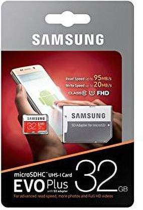 SAMSUNG 32GBHDCARD Evo plus 32 GB MicroSDHC Class 10 95 MB/s  Memory Card Compatible with Mobile, Camera, Gaming Console, Tablet