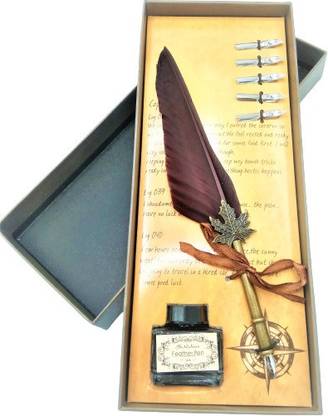 Ikshu Super Copper Feather Calligraphy Pen Set Writing Quill Ink Dip Pen with 5 Pcs Nib,(Brown Color)Set of 1 Pcs Calligraphy