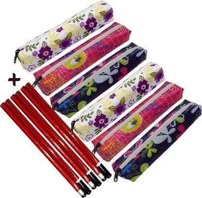 जे० ट्रेडर Local single chain combo pack फ्लावर प्रिंट आर्ट पॉलिएस्टर पेंसिल बॉक्स