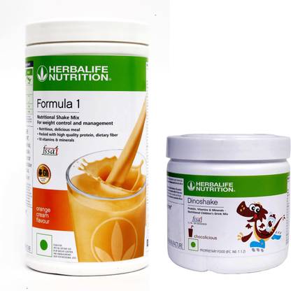 HERBALIFE Formula 1 Nutritional Shake Mix Orange Cream 500 gm & Dinoshake Chocolate 200 gm Plant-Based Protein