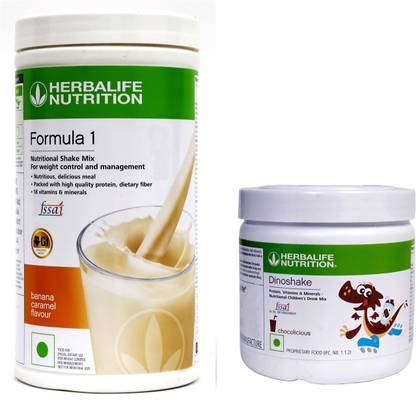HERBALIFE Formula 1 Nutritional Shake Mix Banana Caramel 500 gm & Dinoshake Chocolate 200 gm Plant-Based Protein