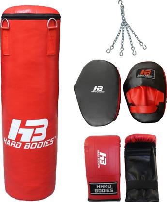 HB Hard Bodies Classic Combo of :- 3 Feet Unfilled Punching Bag, Punching Gloves, Chain, Focus Pads Boxing Kit