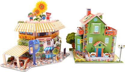Koros Cottage 3D House Building Puzzle Combo Pack , Ideal House and Flower Shop(2 House set)