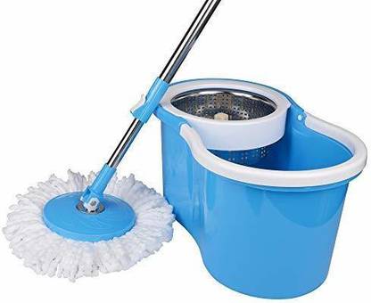 FLUMMOX Stainless Steel Easy Clean Spin Bucket Mop with 2 Rifill Wet & Dry Mop