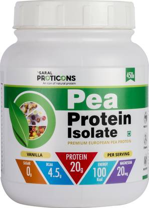 saral proticons European Pea Protein Isolate, Plant based, Non Whey, Soy-Gluten free 450g- Veg. BCAA
