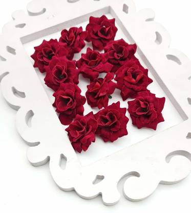 Satyam Kraft 4 cm Artificial Velvet Rose Flowers for Home Decoration and Craft (Red, 12 Pieces) Red Rose Artificial Flower