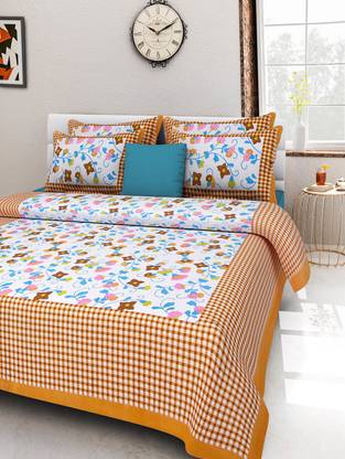 Crafts Bazzar 120 TC कॉटन डबल किंग फ्लोरल बेडशीट