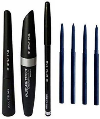 BR Belle Rosa Eyebrow Pencil Black & Liquid EyeLiner & Mascara & kajal 4 pcs