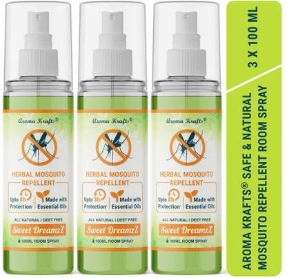 Aromakrafts Natural Mosquito Repellent Room Spray With Essential Oils - Set Of 3 (100 Ml Each)