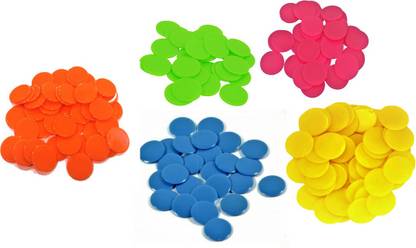 Nimida Plastic Round Plain Coin / Token / Chips for Board Games and Other uses – Five Colours - 100 Each | Total 500 nos Board Game Accessories