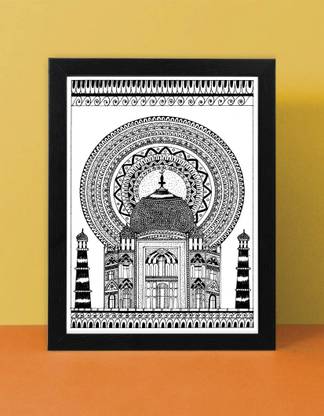 Target Publications Taj Mahal Mandala Art | Symbol of Love | Wonder of the World | Modern Art Wooden Frame Pen Sketch Drawing | Portrait Painting for Wall, Living Room, Bedroom, Office, Home | 13 x 9.5 in | Black Frame Pencil 13 inch x 9.5 inch Painting