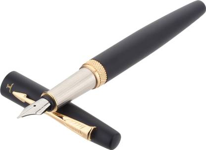 TEUER Dhanush Full Black Body & Golden Clip Metal Fountain Pen. Fountain Pen