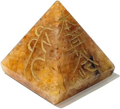 CRYSTU Citrine Pyramid Reiki Healing Stone Pyramid Natural Crystal Pyramid Reiki Symbol PyramidFor Vastu Correction And Increase Energy Decorative Showpiece  -  4 cm
