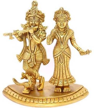 Kuber Handicraft Brass Engraved Radha Krishna Ji with Peacock Decorative Showpiece  -  13.5 cm