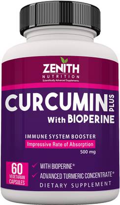 Zenith Nutrition Curcumin Plus with Bioperine 500 mg - 60 Veg Capsules | Lab tested