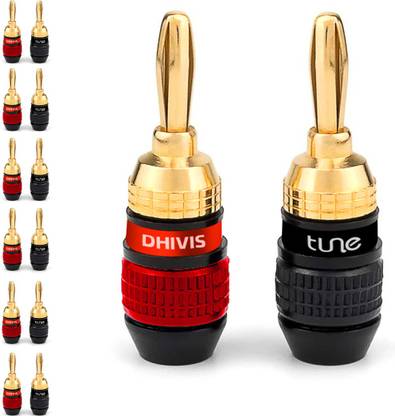 dhivis Tune Banana Plugs - 12 Pcs, Gold Plated for AVR, HiFi Speakers, Amplifiers - (6 Red + 6 Black) Banana Plugs Wire Connector