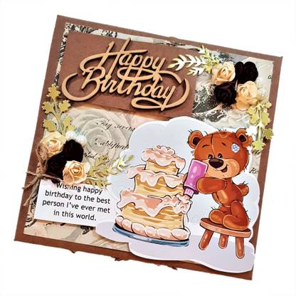 lavy's creations Handmade Birthday Card - Teddy Theme - Brown Color Album
