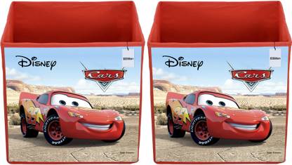 Billion Designer Disney Cars Print Non Woven Fabric 2 Pieces Foldable Large Size Cloth Storage Box Toy,Books Wardrobe Organiser Cube With Handle (Brown) Billion02326