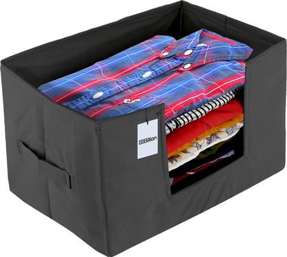 Billion Designer Non-Woven Fabric Foldable Cloth Storage Boxes Organizer for Wardrobe With Handle (Black) Billion02441