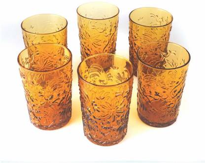 HI PLUS (Pack of 6) GL-5008-YELLOW Glass Set Water/Juice Glass