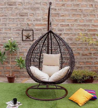 Jhula King Premium Hammock Swing with Stand Brown with Ivory Cushions Steel Large Swing