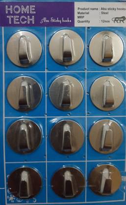 Home Tech Abu sticker hanging hook 12 pc pkt, Self Adhesive Wall Hanging Hooks Sticker Hook,Suitable For: Wall Paper, Calender, Bathroom Tiles, Kitchen, Key Hange and etc Hook 12