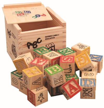 Toy Shopee Wooden Blocks Letters & Number (ABC -123) with Cube Blocks Educational Toy (Wooden Box -Kids Learning)