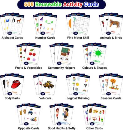kidsactivitycards Learning Flash Cards for Kids. 304 Activity Flash Cards (Total 608 Learning Activities - Alphabet, Numbers, Animals & Birds, Shapes, Colours, Body Parts, & Many More.)