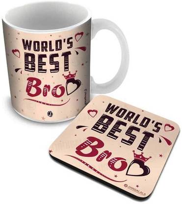 Jhingalala World's Best Bro Printed with Coaster Combo Gift Set for Brother, Bhai, Bro For Birthday, Raksha Bandhan (JD1957) Ceramic Coffee Mug