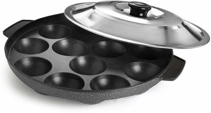 cello Non-Stick 12 Cavity Appam Patra Paniarakkal with Lid 1 L capacity 25 cm diameter
