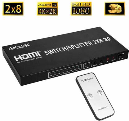 microware HDMI 2x8 Matrix Switch Splitter Converter Switcher with Remote Control 2 in 8 Out 4K x 2K Media Streaming Device