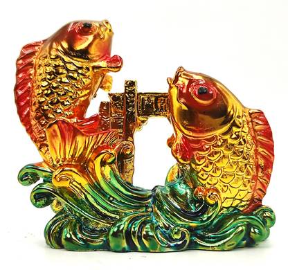 Plus Value Feng Shui Double Fish Twin Fish for Good Luck & Prosperity Decorative Showpiece  -  7.5 cm