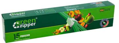 greenzipper |Medium ZIP LOCK BAGS | FREEZER BAGS | VEGETABLE STORAGE ZIPPER BAGS | ORGANIZES VEGETABLES ZIPLOC BAGS IN FRIDGE | (1 PACK - 15 PIECES), MEDIUM (Size) 9" X 11" (23X25.5 cm) Plastic Storage Pouch