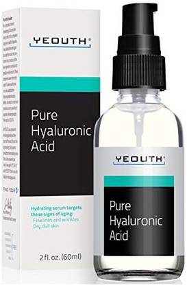 Yeouth Hyaluronic Acid Serum For Face By - 100% Pure Clinical Strength Anti Aging Formula Holds 1,000 Times Its Own Weight In