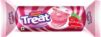 BRITANNIA Treat Strawberry Biscuits Cream Sandwich Biscuit