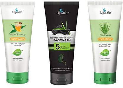 Ujjwala Natural and Pure Neem & Activated Bambo Charcoal and Aloevera  for Women/Men 50 gm Each (Combo Pack of 3) Face Wash