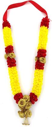 भक्ति लहर ( Size: 12 Inches ) Designer Artificial Garland Puja Mala for Photo Frames & God | Ribbon Handmade Garland Artificial Mala for Photo Frame, God, Mandir and Temple ( Pack of 1 ) हार