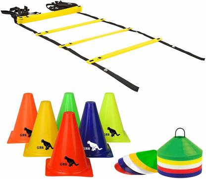 GRS Sports 6 Inch Cones Pack 6,10 Space Markers and 4 Meter Ladder Agility Combo Football Kit
