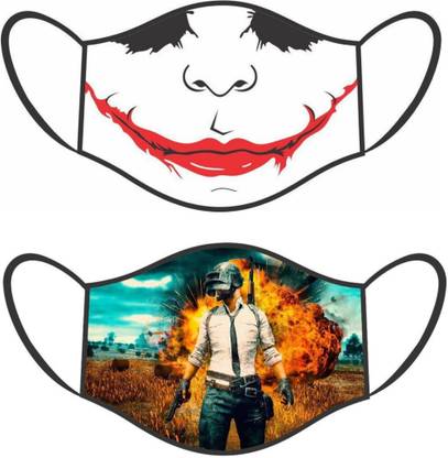 design wise Digital Print Pubg With Joker Smile Face Mask for Boys and Girls ( Pack of 2) Cloth Mask