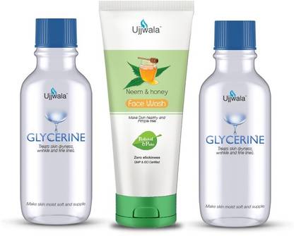 Ujjwala Neem & Honey Face wash 50 gm + Glycerin 60 gm + 60 gm (Beauty & SkinCare) (Combo Pack of 3)