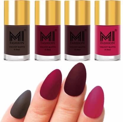 MI FASHION Premium Quality Dull Velvet Matte Nail Polish Duo Pont Flat Brush Exclusive Combo No-106 Coffee,Mauve,Wine,Pink