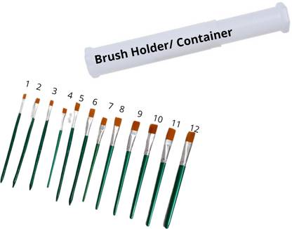 Upyukat Artist Paint Brushes Set- Flat artist paint brush (set of 12 brushes, Size No. 1 to 12) with Plastic Painting Brush Box/ Painting Brush Holder/ Container for storing paint brushes