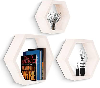 Ziraffo Home Hexagon Floating Shelves - Set of 3, Rustic Wall Decor, Solid Hardwood Construction, Honeycomb Layout, True Floating Wall Mounted Hexagonal Shelf & No Visible Screw, All Accessories Included Silver Wall Shelf