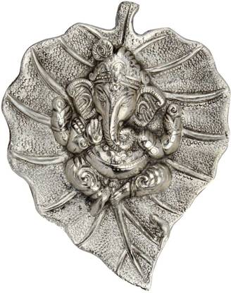 mewar handicrafts Oxidized White Metal Leaf Ganesha Idol Hanging 118 Decorative Showpiece  -  19 cm