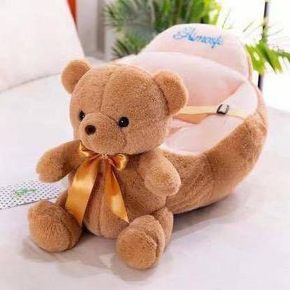 Kids wonders Velvet Sofa Chair for Kids with Belt Animal Face | Comfortable Soft Cushion Sofa Seat ( Teddy)  - 30 cm