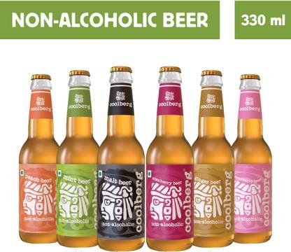 coolberg Non Alcoholic Beer Assorted Flavors - Pack of 6 (1x330ml Each) Peach, Mint, Malt, Cranberry, Ginger & Strawberry Glass Bottle