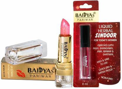 Baidyas Lip Glowing Herbal Lipstick & Herbal Liquid Sindoor