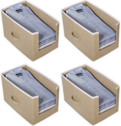 Home Style India shirt organizer,storage bag,stacker| wardrobe closet almirah organizer for clothes bag set of 4 (Beige) (Pack_of_4)